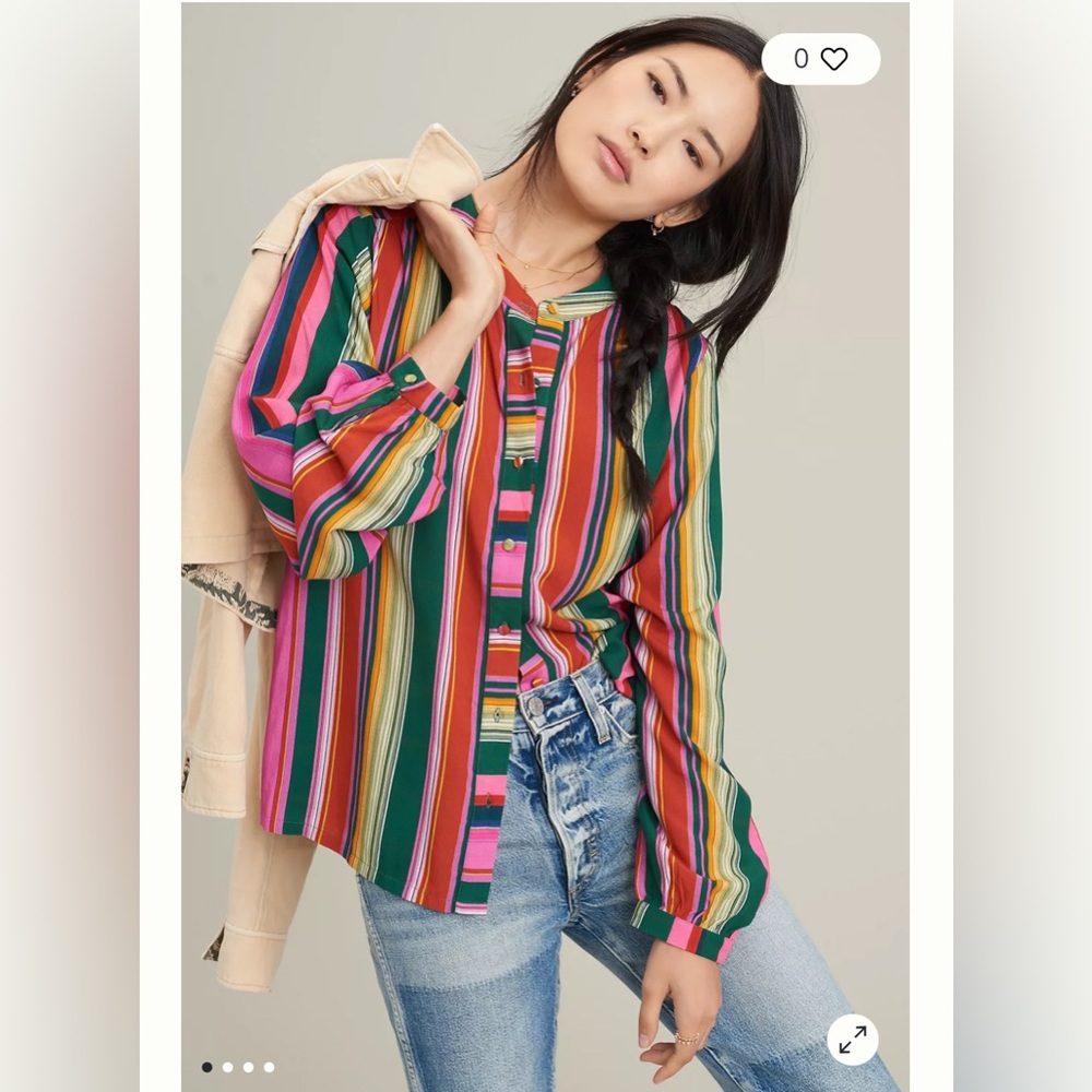 Anthropologie Multicolor Striped Button-Front Blouse